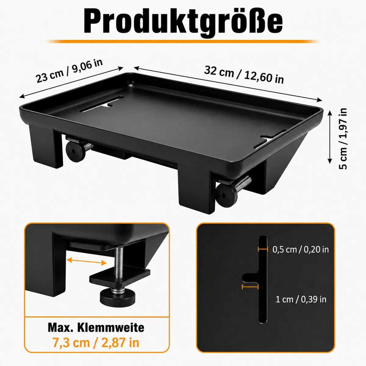 URMONA Bettablage 32x23 cm Nachttischregal zum Anklippen mit Kabelführung | Weiß, Clip-On Ablage, stabile Klemmhalterung, Kabelöffnung, für Handy Tablet Brille, Sofa Hochbett Studentenbett Wohnheim