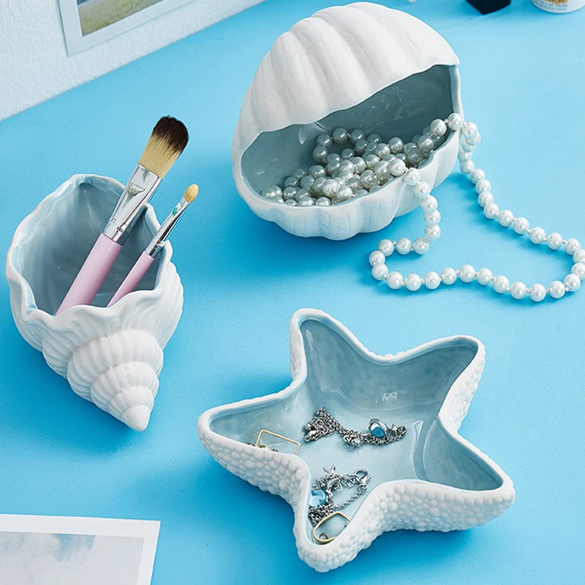 Disoza Groß Muschel Schale Deko Schmucktablett Sea Shell Dekoschale 19.5*12*9cm Schmuck Tablett Keramik Ablageschale Schlüssel Speiseteller Porzellan Desserttelle Schlüsselschale Flur Schlüsselablage