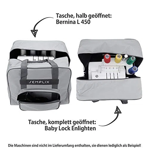 SEMPLIX Overlocktasche - Coverlocktasche 44x38x33 cm, für alle gängigen Overlock und Coverlock Maschinen (Schwarz)