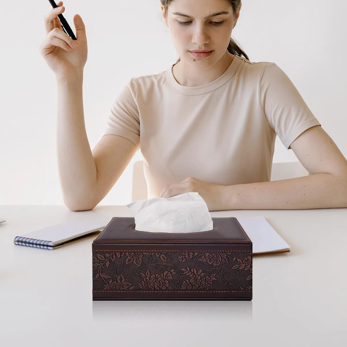 Leder Taschentücher Box Rechteckig Kosmetiktücher,Taschentuchspender Halter,Taschentücher Boxes Serviette Tissue Box Holder für Kommode Badezimmer Autos Büro Dekor,Vintage
