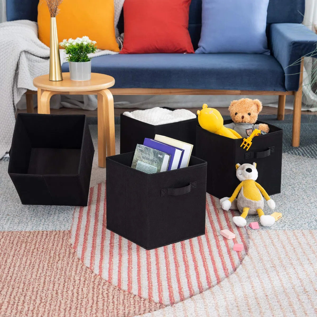 BrilliantJo Aufbewahrungsbox aus Stoff in 4er Set, 33 x 38 x 33 cm Faltbare Aufbewahrungskiste mit Griffe Ordnungssystem Korb für Schrank Regal Spind - Schwarz