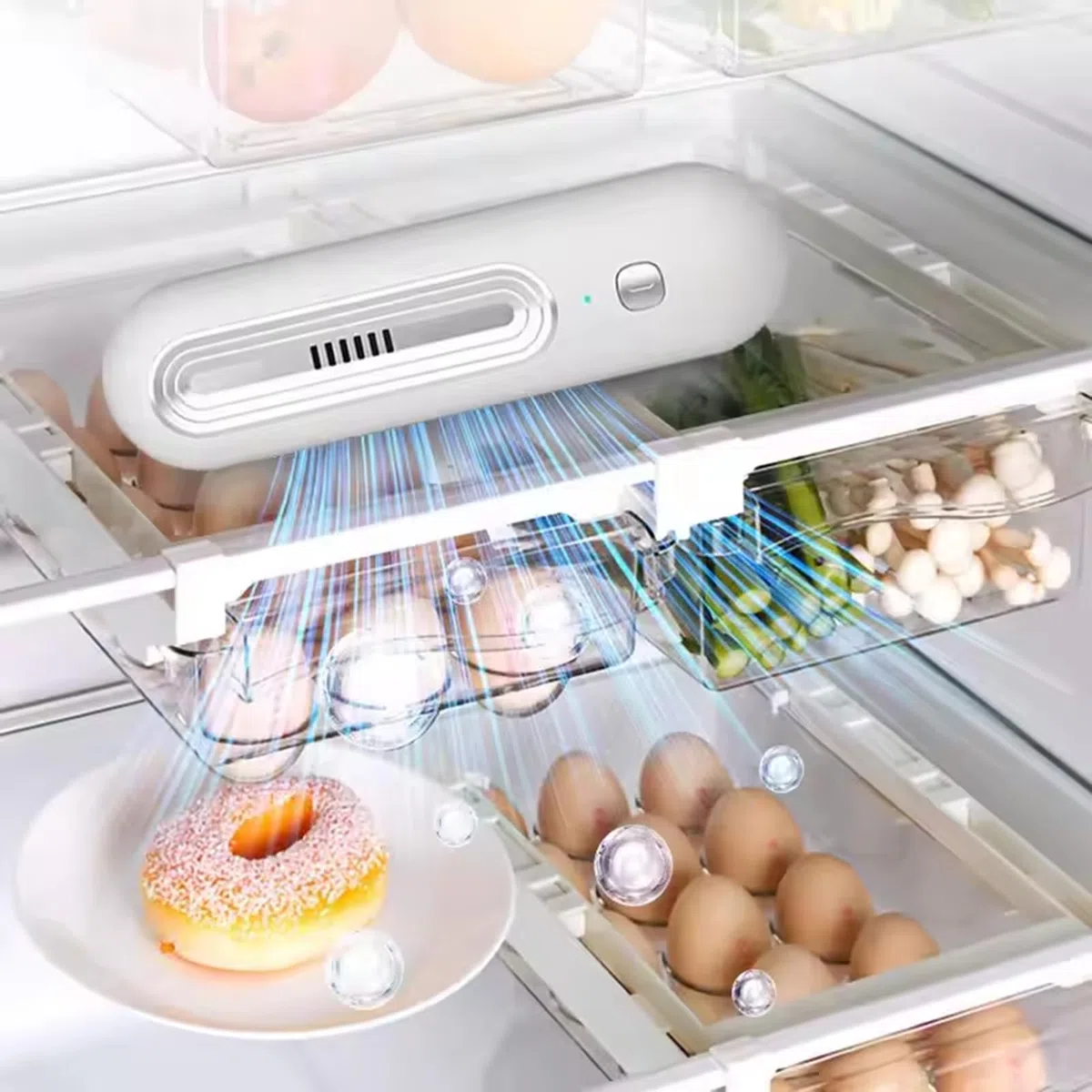 Ozoori Fridge Deodorizer Odor Eliminator, Kühlschrank-Deodorizer, 2 Modi wiederaufladbarer Geruchsneutralisierer Ozongenerator, Kühlschrank-Deodorierer, Geruchsentferner für Gefrierschrank (Silber)