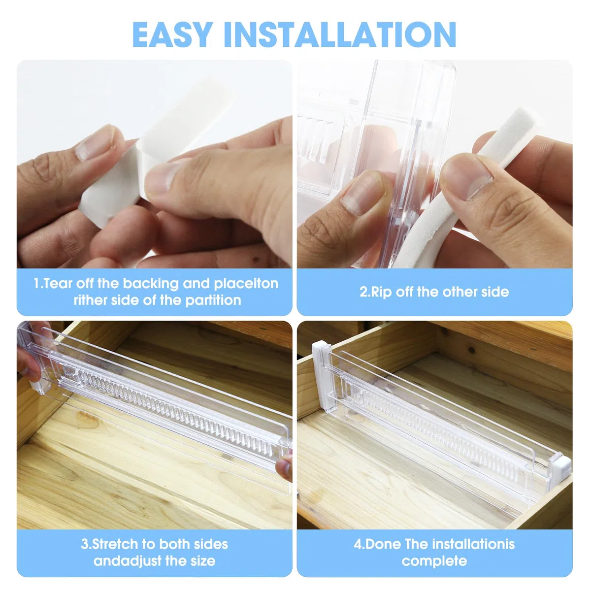 Schubladentrenner Verstellba, 4 Stück Transparente Kunststoff Schubladenteiler 28,8-50cm Erweiterbares Schubladen Organizer für Schrank Unterwäsche Socken Schreibtisch Organizer