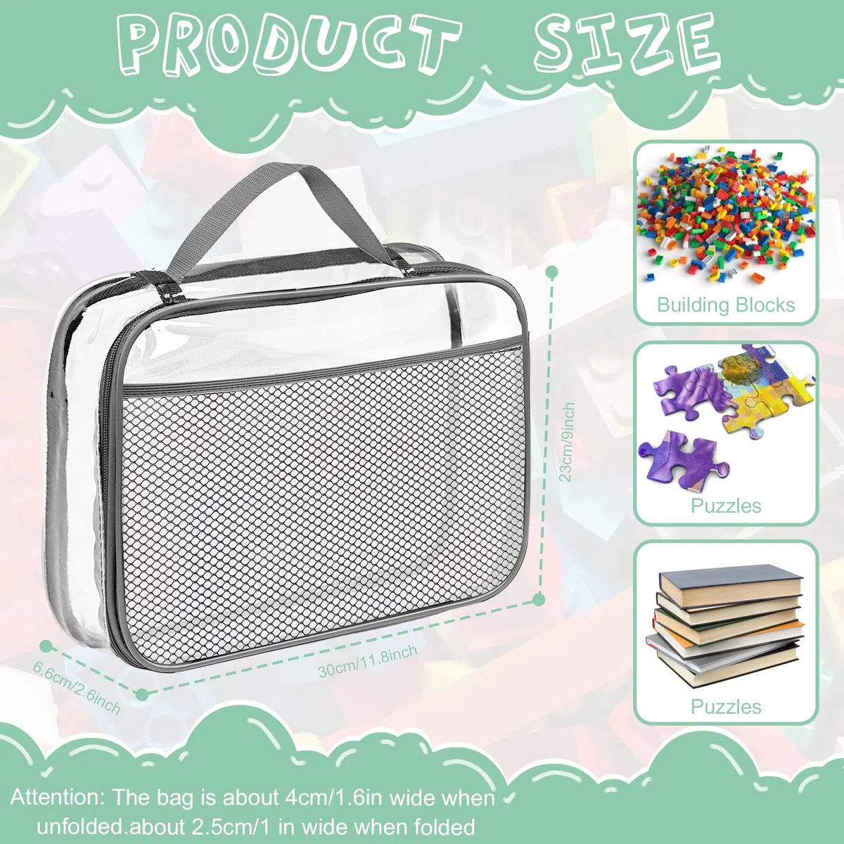 4er PVC Aufbewahrungstaschen für Spielzeug Toilettentaschen mit Reißverschluss Netzseitentaschen für Badespielzeug Puzzle,Bausteine(9x3x11.8inch)