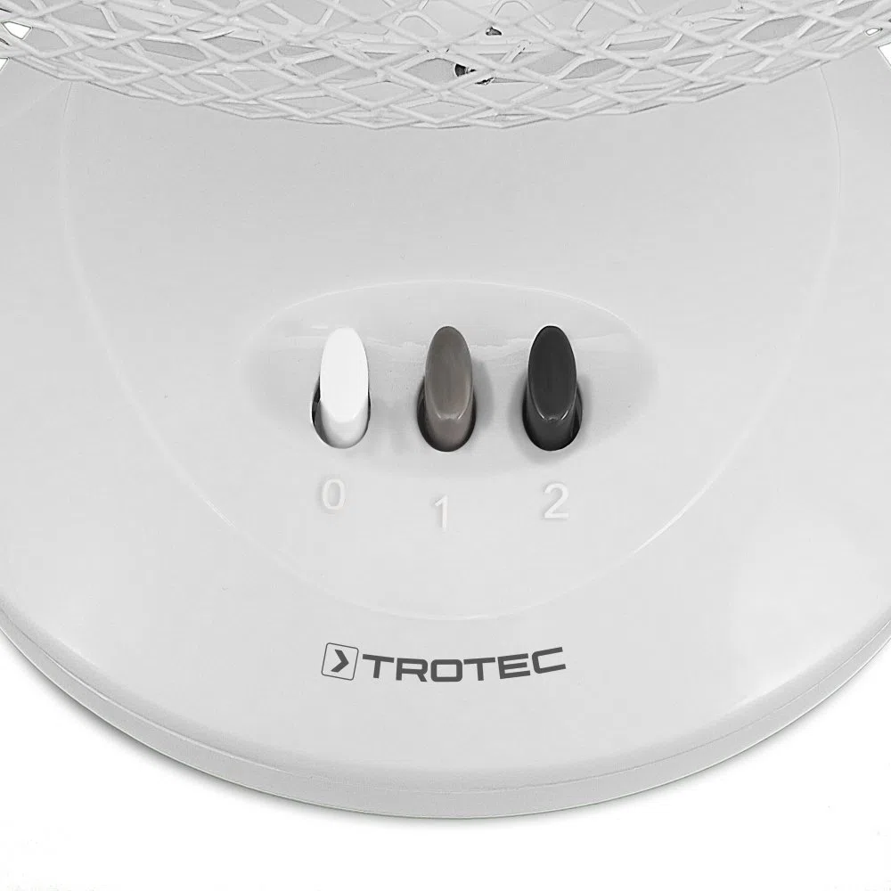 TROTEC Tischventilator TVE 9 – leiser Ventilator mit 90° Oszillation, 2 Stufen & 25 W – kompakter Tischlüfter Ø 23 cm für Schlafzimmer, Büro & Zuhause – weiß