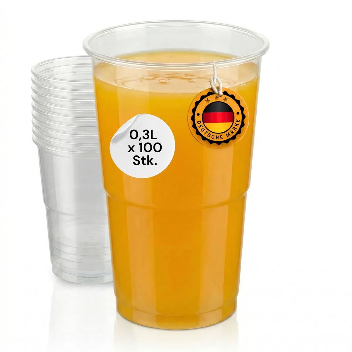 100 Stück Plastikbecher – Trinkbecher mit Eichstrich 0,3l | Einwegbecher aus Hartplastik (PP), transparent | Bierbecher & Partybecher – Kunststoffbecher