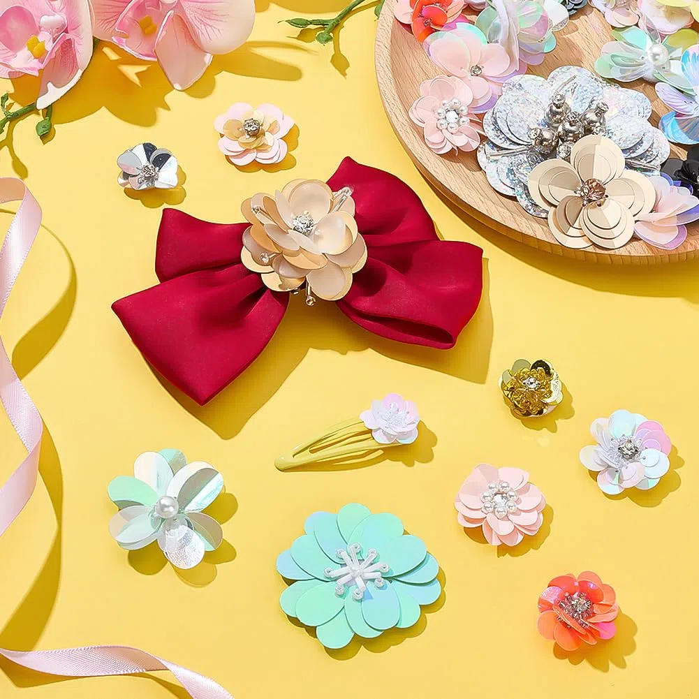 35 Stück Pailletten Blumen Patches Kunststoff Gemischte Farben Pailletten Perlen Blumen Patches Strass Perlen Mix Blumen Applikation Zum Aufnähen