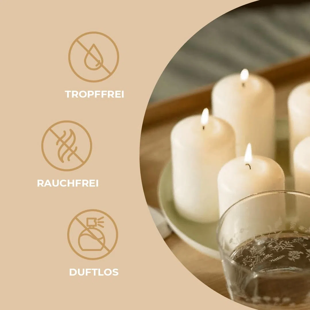 Horeca Candles - Stumpenkerzen - Elfenbein - Ø 4 x 7 cm - 20er Set Blockkerzen - Lange Brenndauer 12 Stunden - Ohne Duft - Kerzen für Haushalt, Feiern und Gastronomie