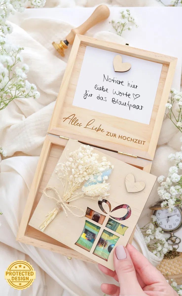 Joli Coon Geldgeschenk Hochzeit - Geldgeschenke zur Hochzeit - Hochzeitsgeschenk Geld - Hochzeitsgeschenke für Brautpaar Geld - 14 x 14 x 3,5 cm