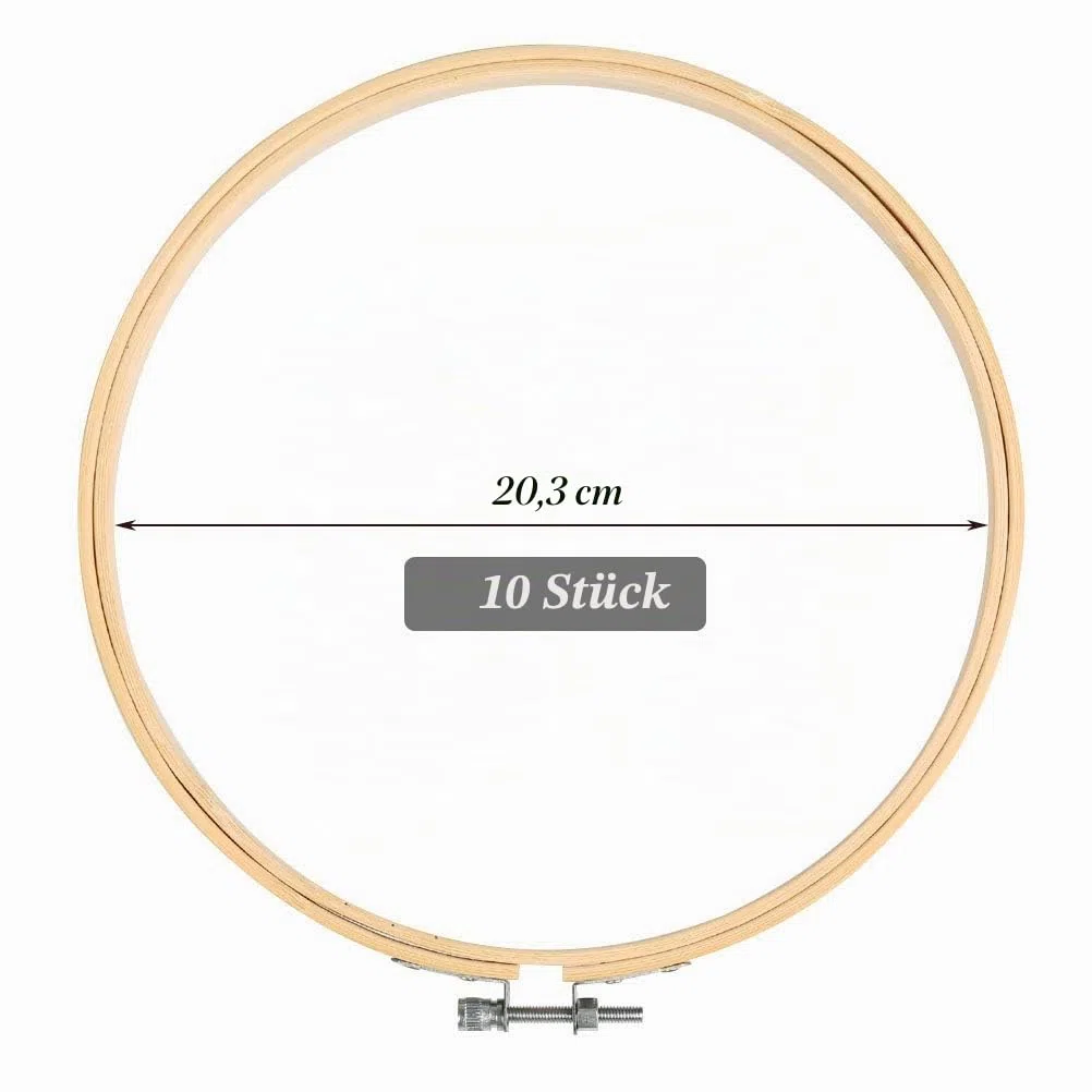 FOCCTS 10 Stück Runde Stickrahmen Set, 20cm/8inch verstellbarer Bambus Kreuzstich Rahmen Hoop, Ringstickerei Handwerk machen