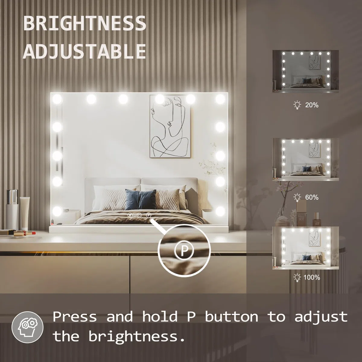 Hollywood Schminkspiegel mit Beleuchtung, Tischspiegel mit 14 LED Licht Dimmbar, 3 Farbtemperatur, Wandspiegel mit Touchscreen, Touch Control für Tochter, 51x42cm