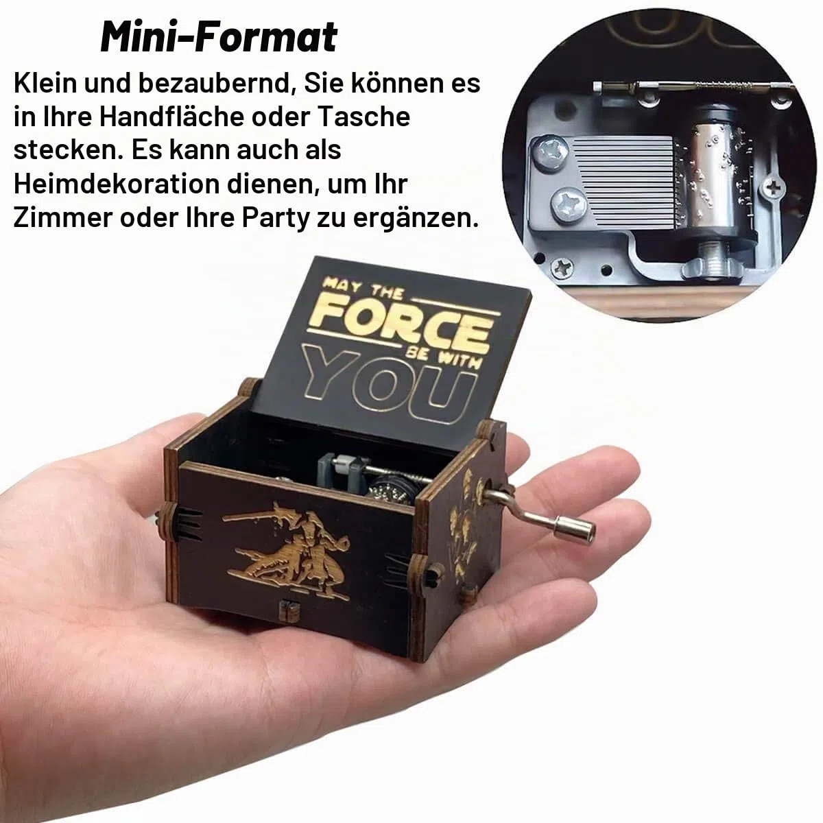 MAD DI Star Wars Spieluhr, Holz-Handkurbel, einzigartige Musikboxen, Thema, Starwars, Mini-Antik-Vintage-Bastelarbeiten, Lasergravur, Valentinstag, Geburtstagsgeschenke (schwarz)