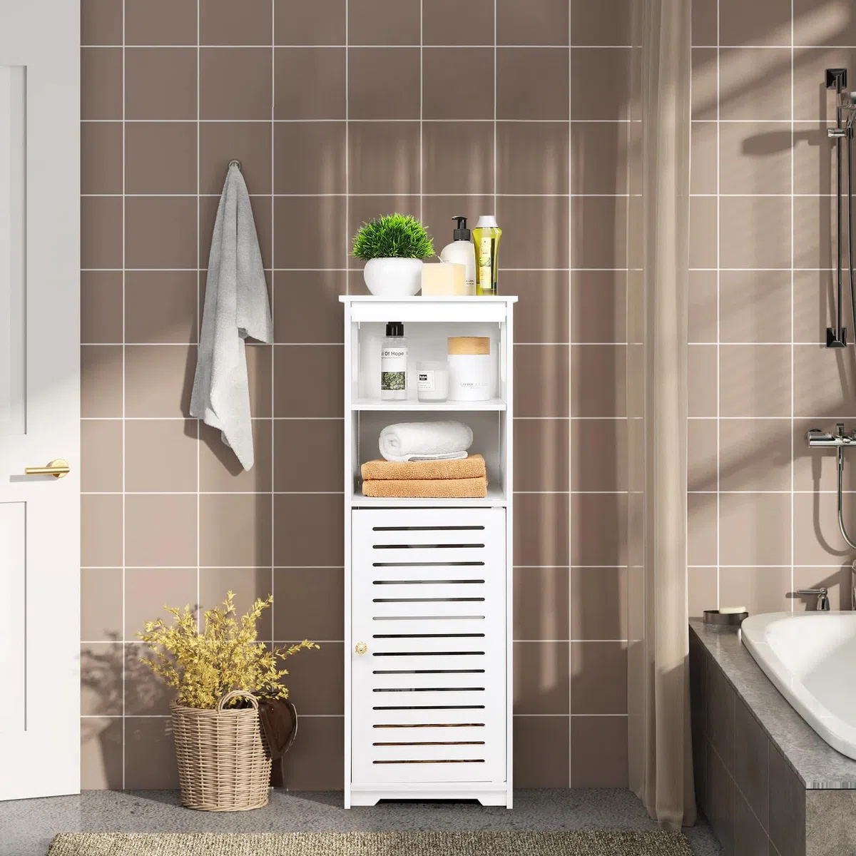 UTOKON Wasserdichter Badezimmerschrank, weißer Boden, stehender Aufbewahrungsschrank, Heimaufbewahrung, Möbelregal, geeignet für WC, Schlafzimmer, Küche, Wohnzimmer (SD)