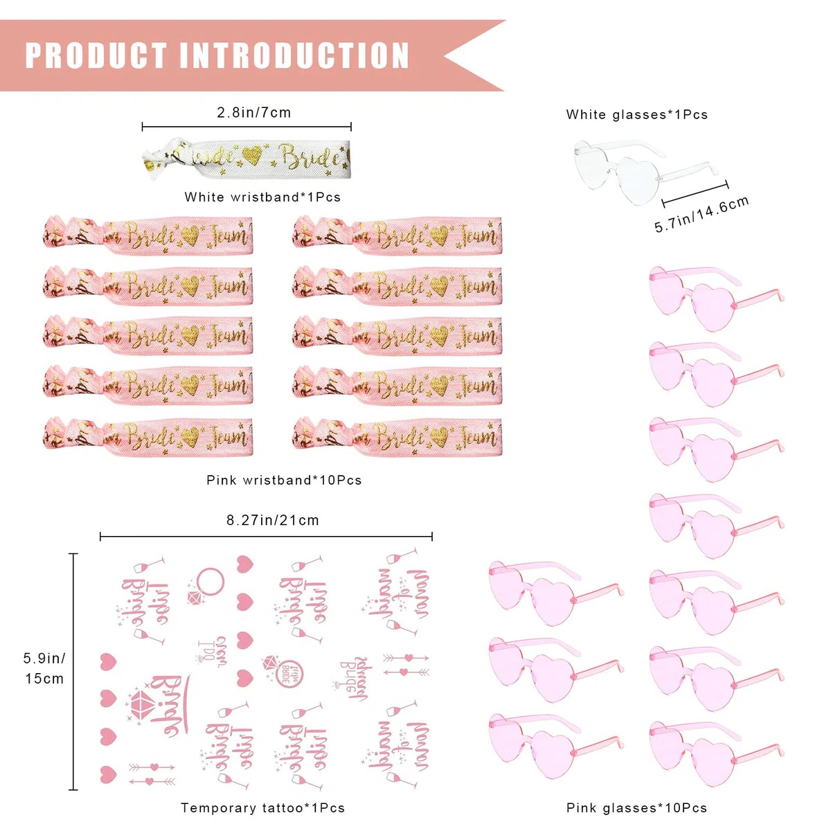 JGA Accessoires Frauen Set, Junggesellenabschied Frauen Jga Brille Team Bride to Be Schärpe Team Braut Armbänder Braut Tiara Schleier Bride Tattoos für Junggesellinnenabschied Deko (Rosa)