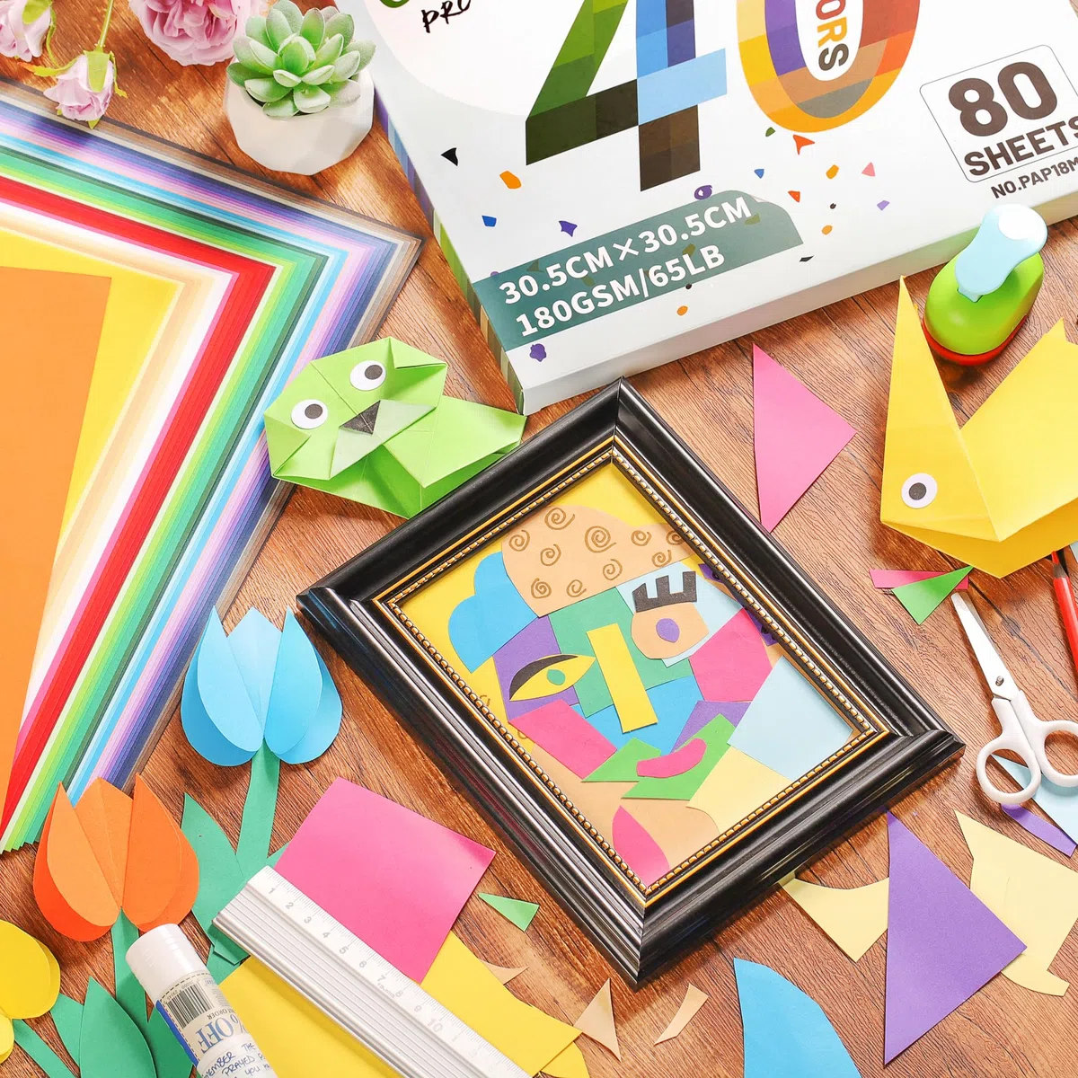 80 Blatt Farbiger Karton – 40 Farben 30x30 cm (12x12 inch) Bastelkarton Scrapbooking-Papier 180 g/m² in verschiedenen Farben für DIY-Projekte und Bastelbedarf PAP18MX1