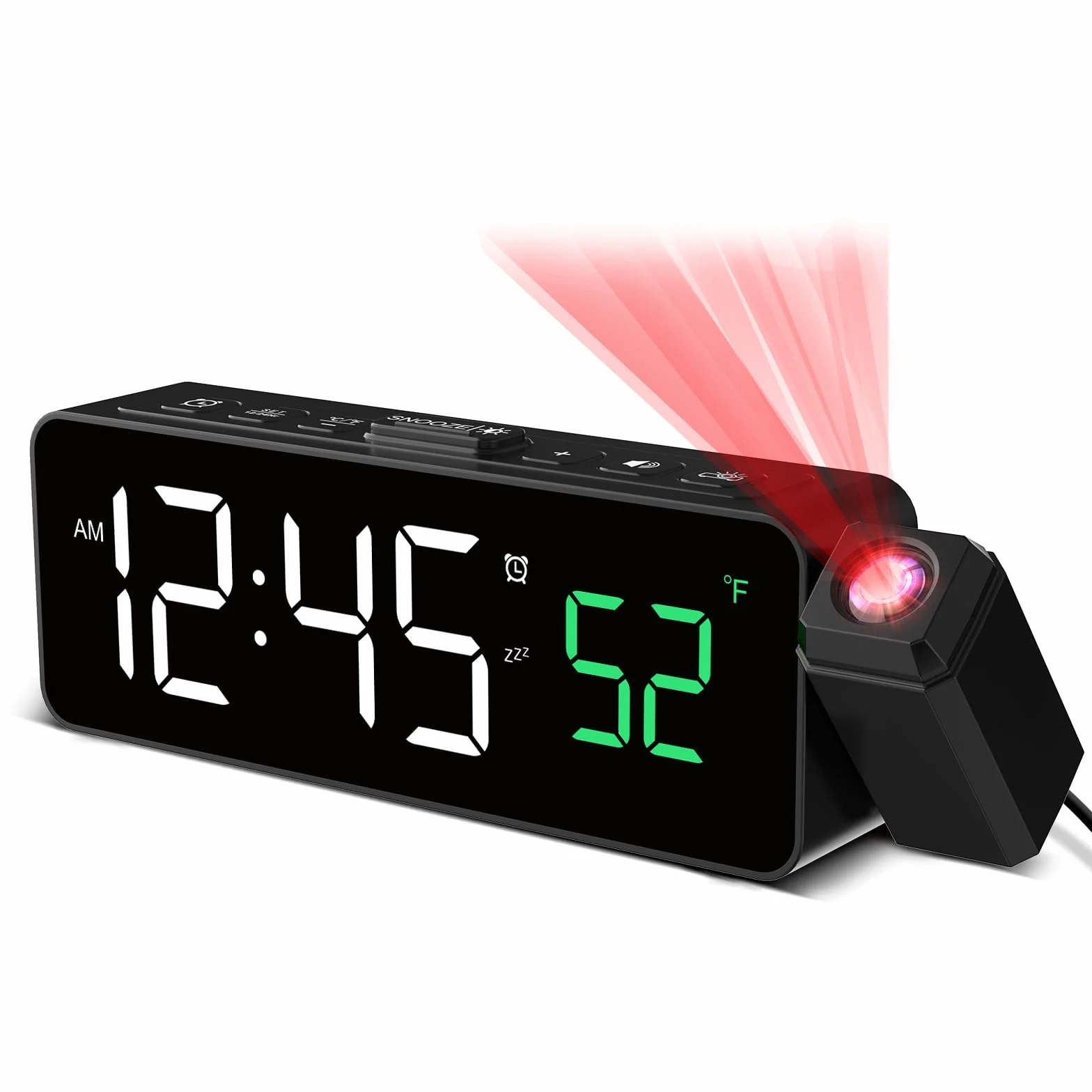Netzu Projektionswecker für Decke Wände, Digitaler Wecker mit 180° Projektor, Temperaturanzeige, LED-Anzeige, 4 Helligkeit, 3 Lautstärke, 9-Min-Schlummer, 12/24H, Wecker mit Projektion