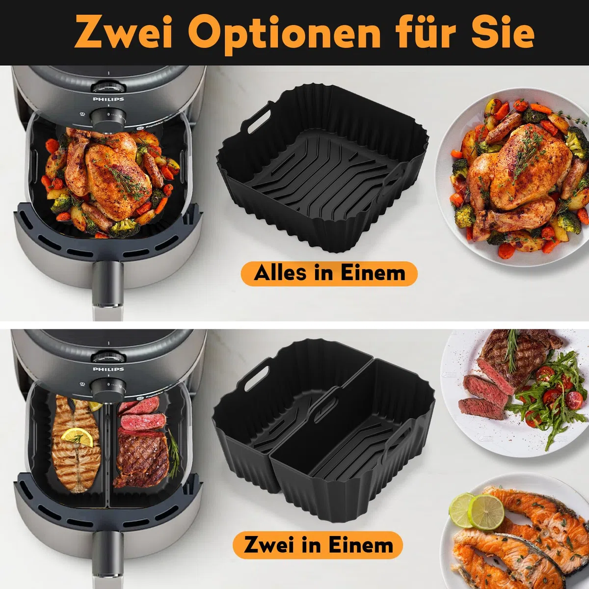 3 Stück Airfryer Silikonform Heißluftfritteuse, Airfryer Zubehör für Cosori, Philips, Tefal, Ninja, Russell Hobbs, Heissluftfritteuse Zubehör Wiederverwendbar anstelle Backpapier