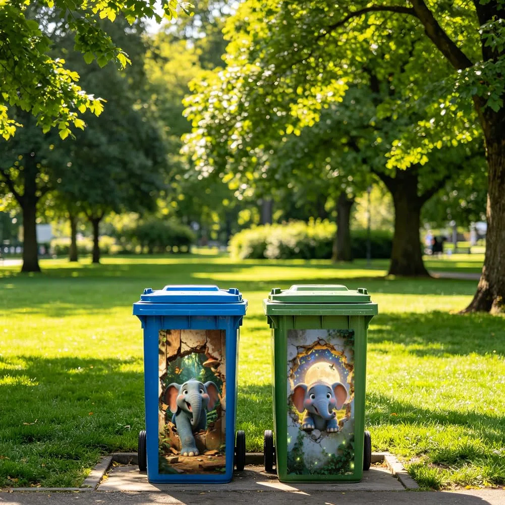 ANATTASOUL Mülleimer Aufkleber, 2 Blätter Mülltonnen Aufkleber 38×82cm Zerrissener Elefant Selbstklebend Aufkleber für Mülltonnen Mülleimer Aufkleber für Behälter, Kühlschrank
