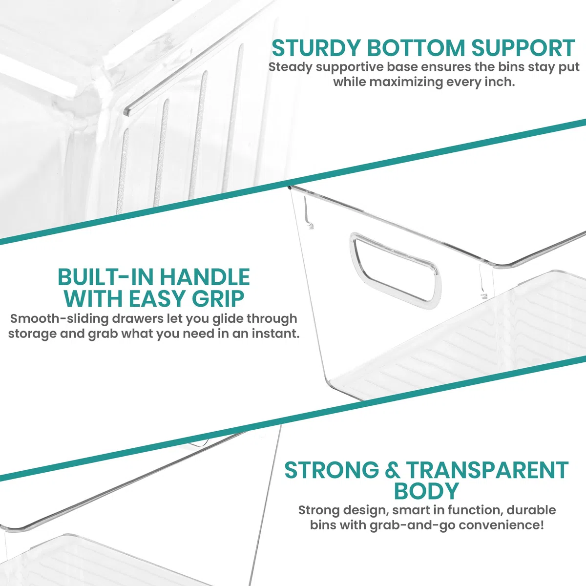 KICHLY Pantry Organizer, 6er-Pack Kunststoffbehälter mit Griffen für Küche, Schrank, Kühlschrank und Regal, BPA-frei, stapelbare Vorratsbehälter