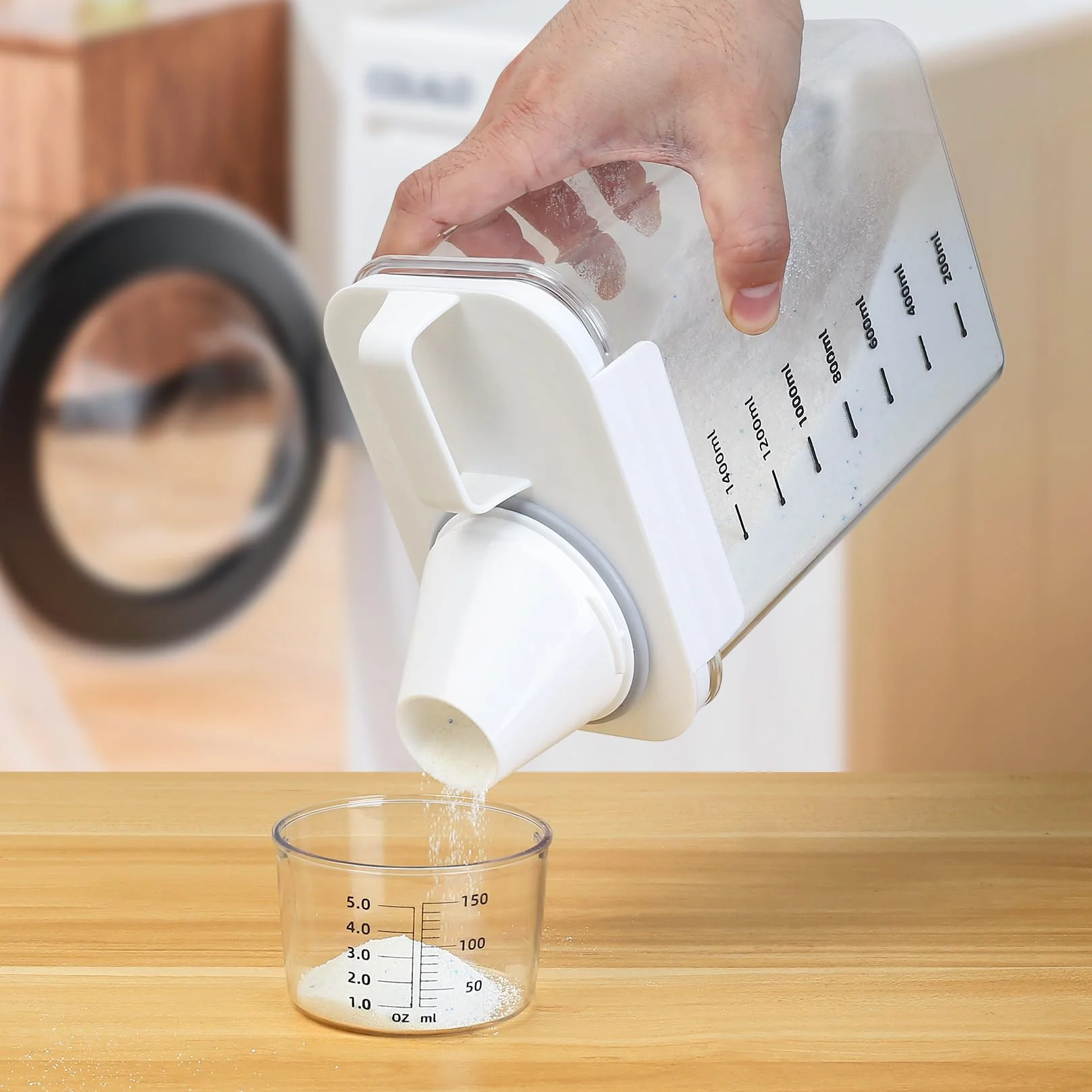 JJWUYUE 1800ml Luftdichter Waschmittelspender mit Messbecher, Waschmittel Waschpulver Aufbewahrungsbox,Waschpulverspender, Waschmittelbox Vorratsbehälter für Waschmittel Futterbehälter (Packung mit 2)