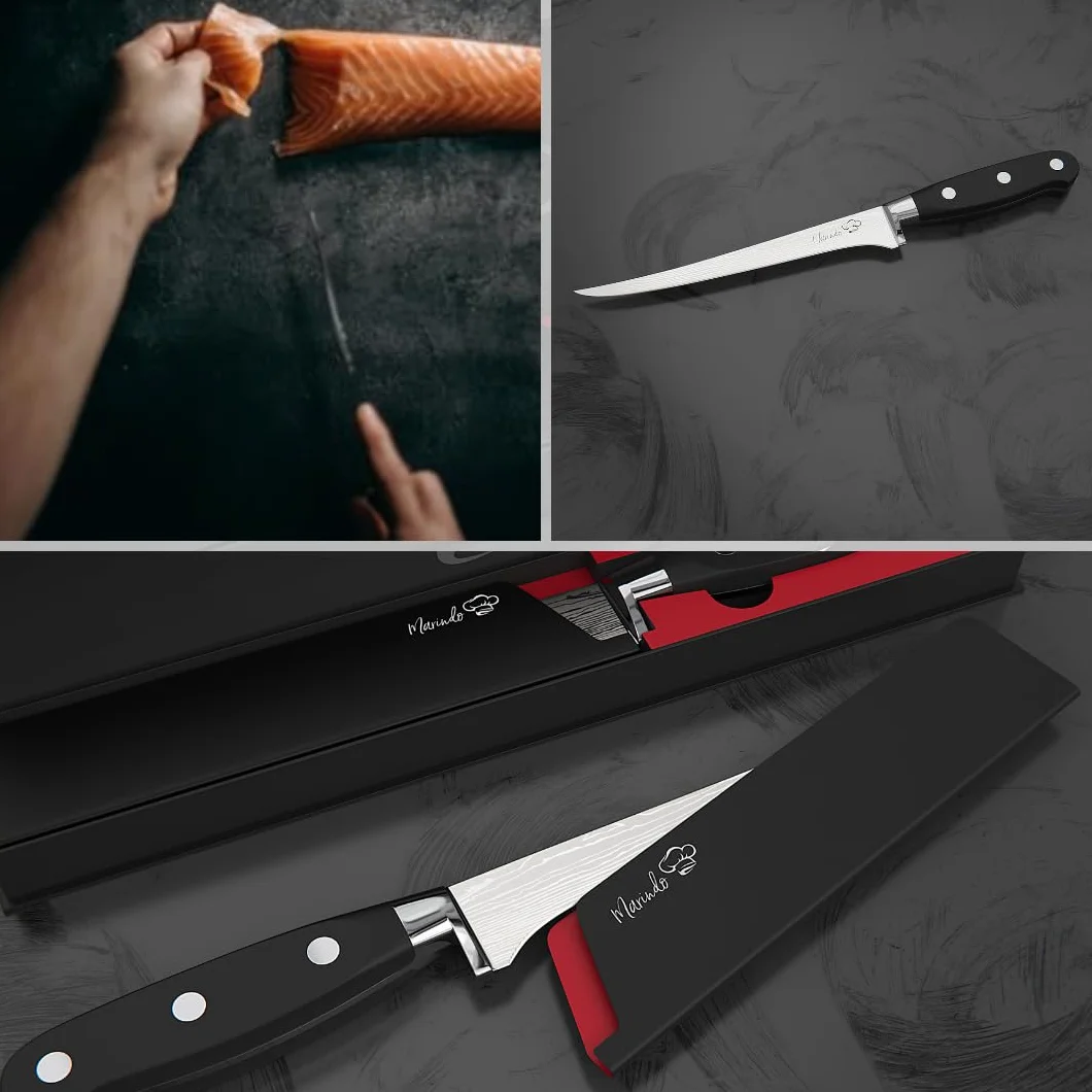 Marindo Profi Filetiermesser inkl. Scheide | Gesamtlänge: 30,5cm | Klingenlänge: 18,5cm | für Fisch und Fleisch | Edelstahl Filetiermesser mit stabilem Griff | Fischmesser extrem scharf