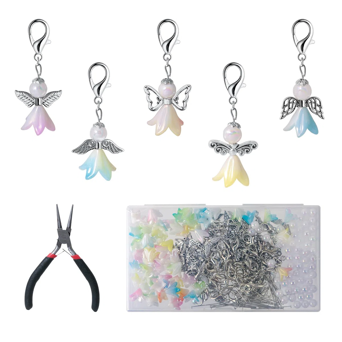 50 Sets Schutzengel Anhänger Basteln Perlen Schutzengel Schlüsselanhänger Engel Bastelset Perlenengel Anhänger Charms für DIY Hochzeitsgeschenke Taufe Kommunion Weihnacht