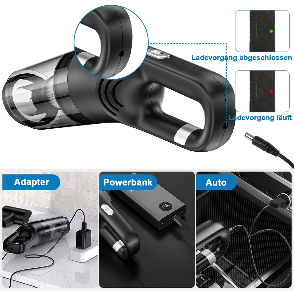 Czemo Handstaubsauger Akku 9000Pa Autostaubsauger Stark Staubsauger Kabellos Tragbarer Handsauger USB Auto Staubsauger Ohne Kabel für Auto Zuhause Tierhaare