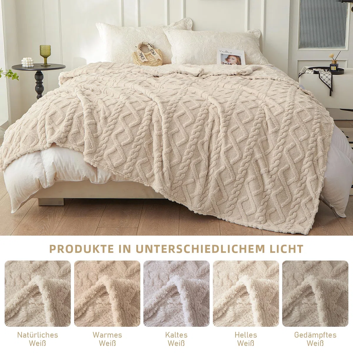 WONGS BEDDING Kuscheldecke Flauschig 150x200 Wohndecke Lammdecke Flauschige Weiche Sofadecke Fleecedecke Couchdecke Warme kuscheldecke für Bett Sofa, Beige