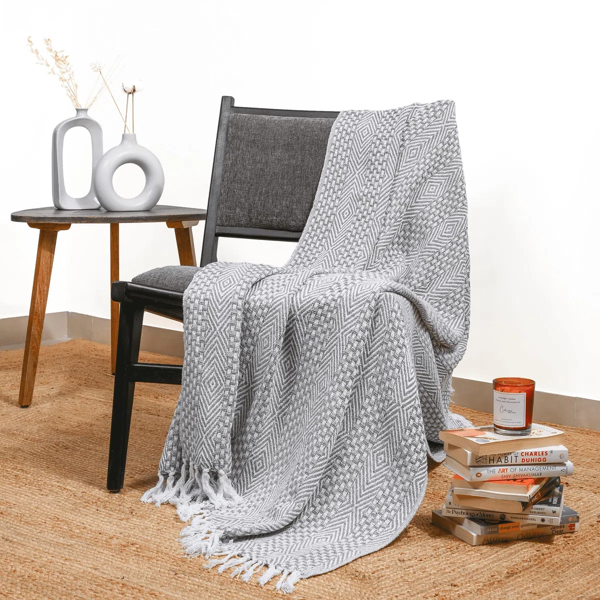 Wilde Taube Grau Gewebte, rustikale Überwurfdecke im Landhausstil Baumwolle, luxuriöse Qualität, Überwurf für Sofa, Couch, Bett, perfekt für drinnen und draußen, 127 x 152 cm