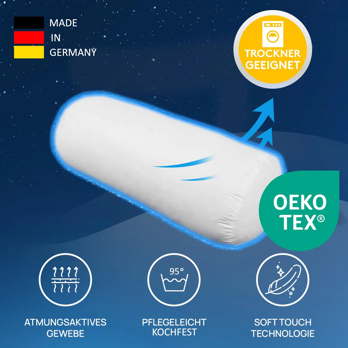LILENO HOME Microfaser Nackenrolle 15x40 cm [2er Set] bis 95 Grad waschbar - Kopfkissen 15x40 cm als Kissen-Füllung für Bett oder als Deko-Kissen - Sofakissen & Zierkissen