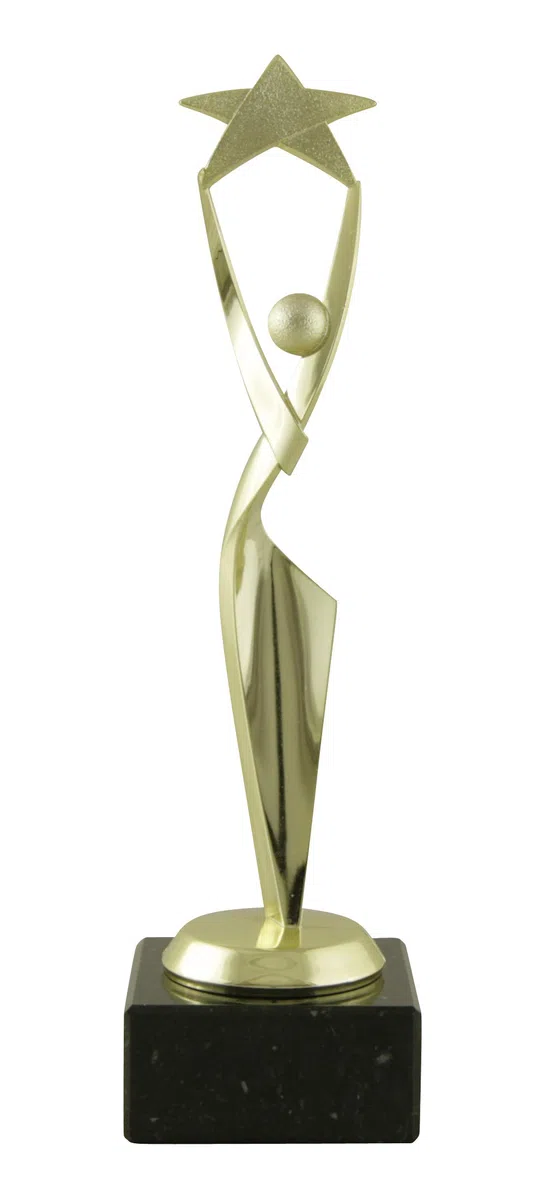 CAAKT POKALMATADOR Siegerfigur Stern Pokal - 18 cm - Ideal als personalisiertes Geschenk – Wunschtext auf Aluschild - Siegertrophäe | Ehrenpreis – schwarzer Marmorsockel