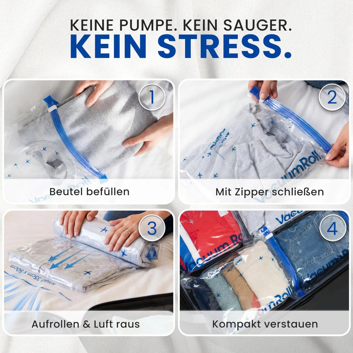 myHodo Vakuumierbeutel zum Rollen (14 Stück) für Kleidung (3 Größen - 70x50 60x40 50x35cm), Kompressionsbeutel, große Reise Vakuumbeutel, Vacuum Storage Bags, Kleiderbeutel für Reisen & Rucksack