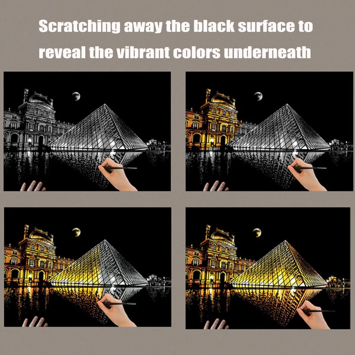 Scratch Art for Kids & Adults, Colorful Sketches Scratch Off, Scratch Painting for Adults, Scratch Paper Art Rainbow, Paint By Scratch 16 X 11.2 Inches (Louvre)