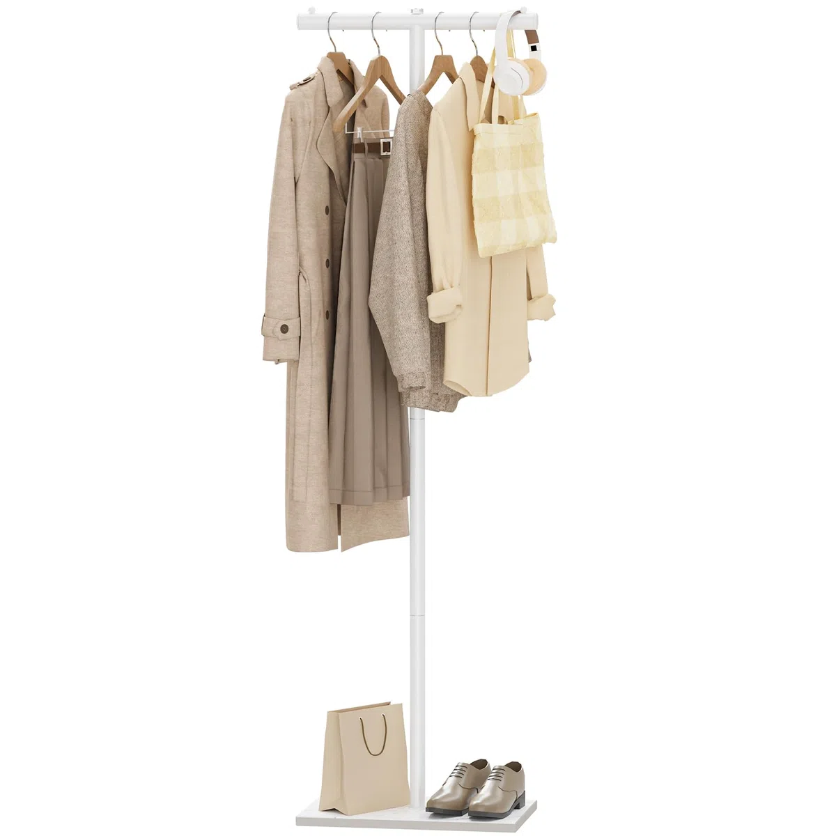 Garderobenständer mit Rock Slab Base, Modern Kleiderbügel Stand, T-förmige Metall Freistehend Kleiderständer für Kleidung, für Entryway, Wohnzimmer, Schlafzimmer, 175 cm, Weiß, GYJ011W