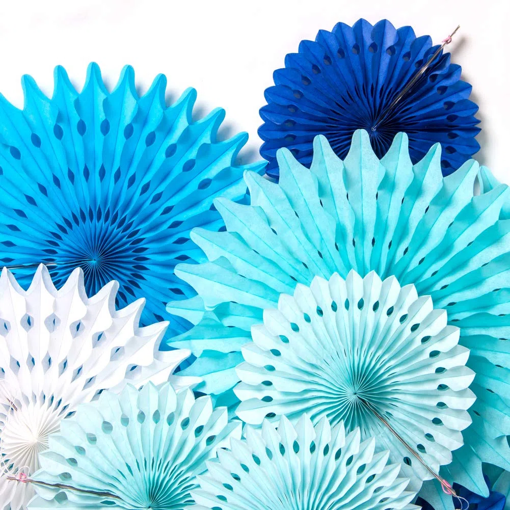 SUNBEAUTY 13 Stücke Papier Fächer Hängend Papiergirlande Blau und Weiß deko für Geburtstag, Hochzeiten, Baby Shower, Party Dekoration