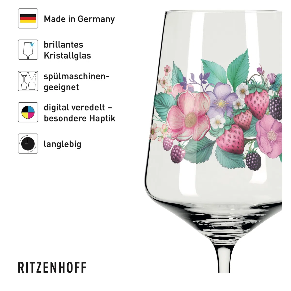 RITZENHOFF 6011004 Aperitifglas 500 ml - 2er Set - Serie Sommersonett - 2 Stück mit Beerenmotiv - Made in Germany