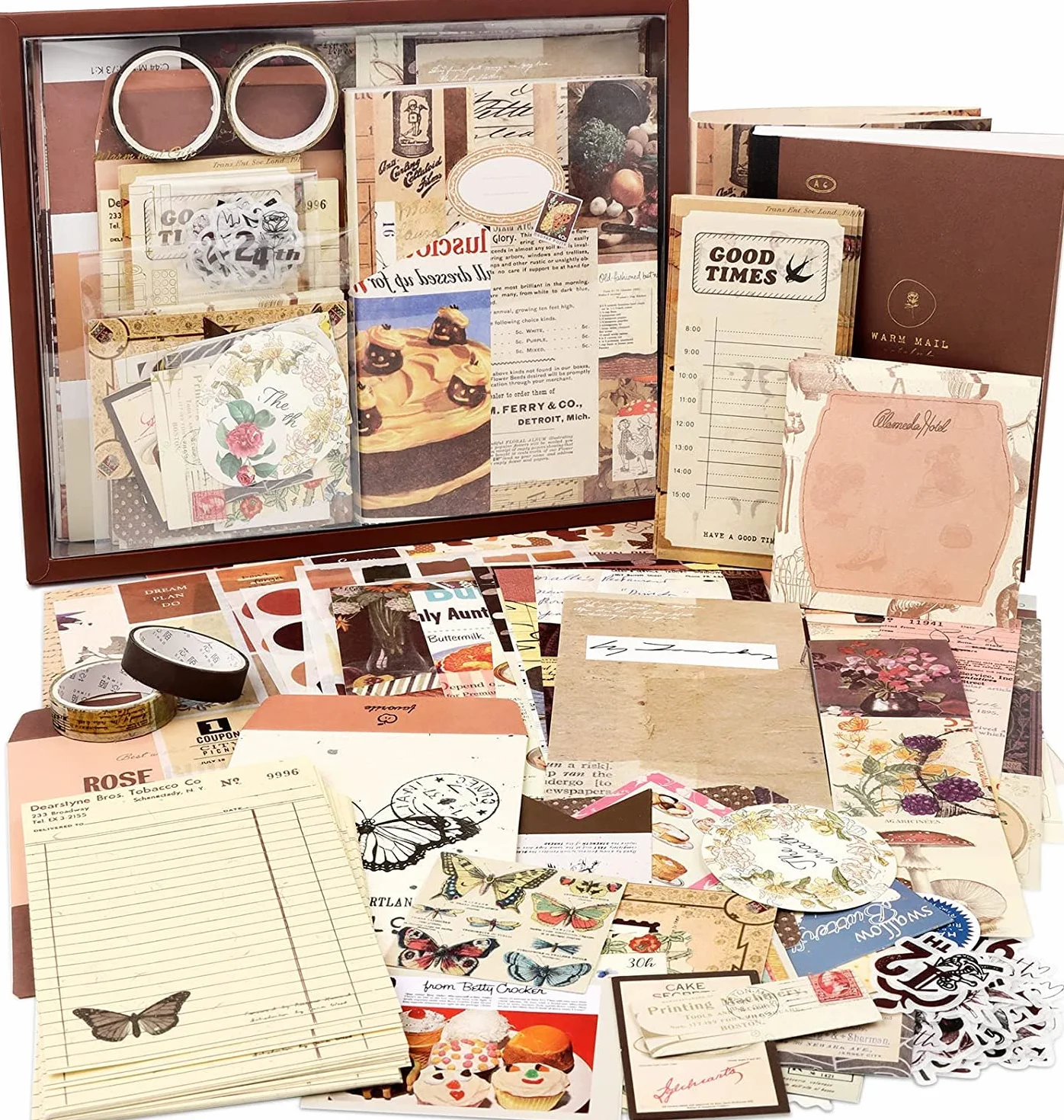Draupnir 346 Stück Vintage Scrapbook Zubehör Set, Ästhetisches Bullet Junk Journal Kit mit A6 Raster Notizbuch, DIY Scrapbook Geschenk für Teenager - Vintage