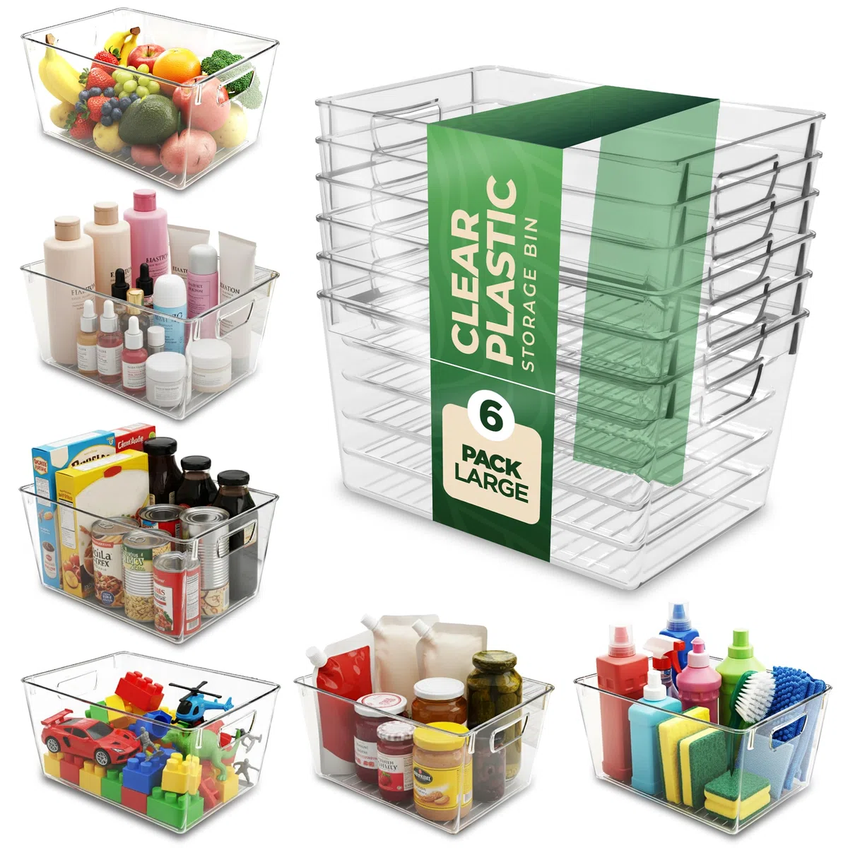 KICHLY Pantry Organizer, 6er-Pack Kunststoffbehälter mit Griffen für Küche, Schrank, Kühlschrank und Regal, BPA-frei, stapelbare Vorratsbehälter