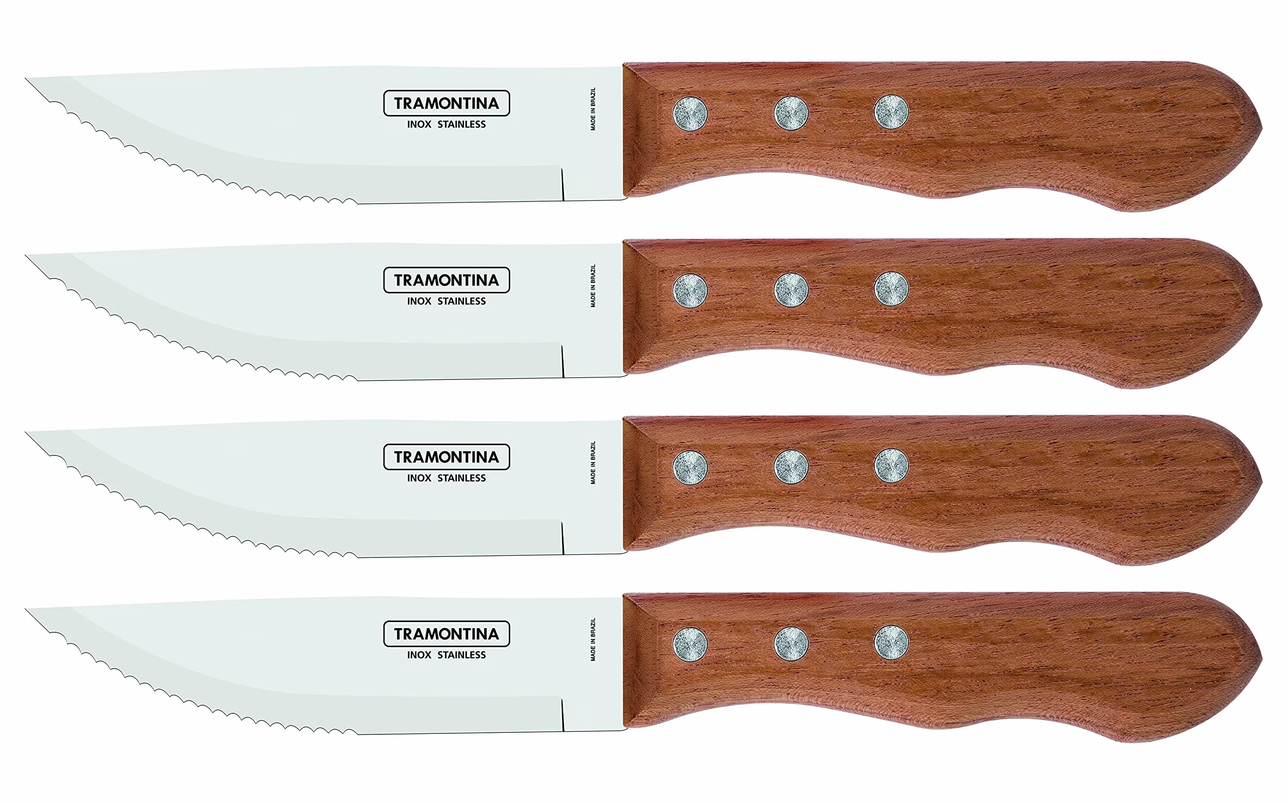 Tramontina Dynamic Steakmesser Jumbo, 4-teiliges Set, rostfreier Edelstahl, Holzgriff, 4 Steakmesser
