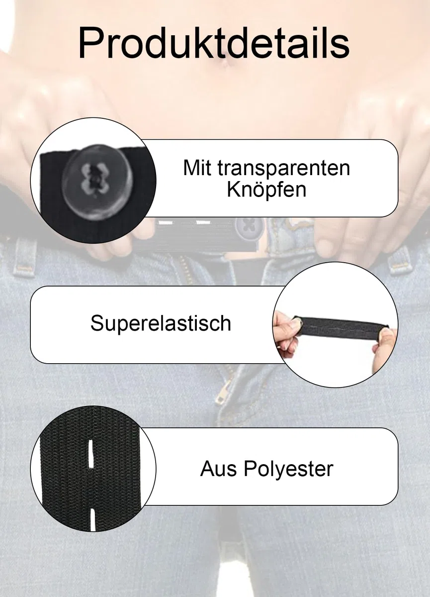 8 Stück Elastische Bundverlängerungen, Verstellbare Hosenbundlänge, 5 Schlitze Gürtelverlängerungen, Passend für Am Meisten Arten von Kleidung, Jeans, Röcke, Hosen, Unisex