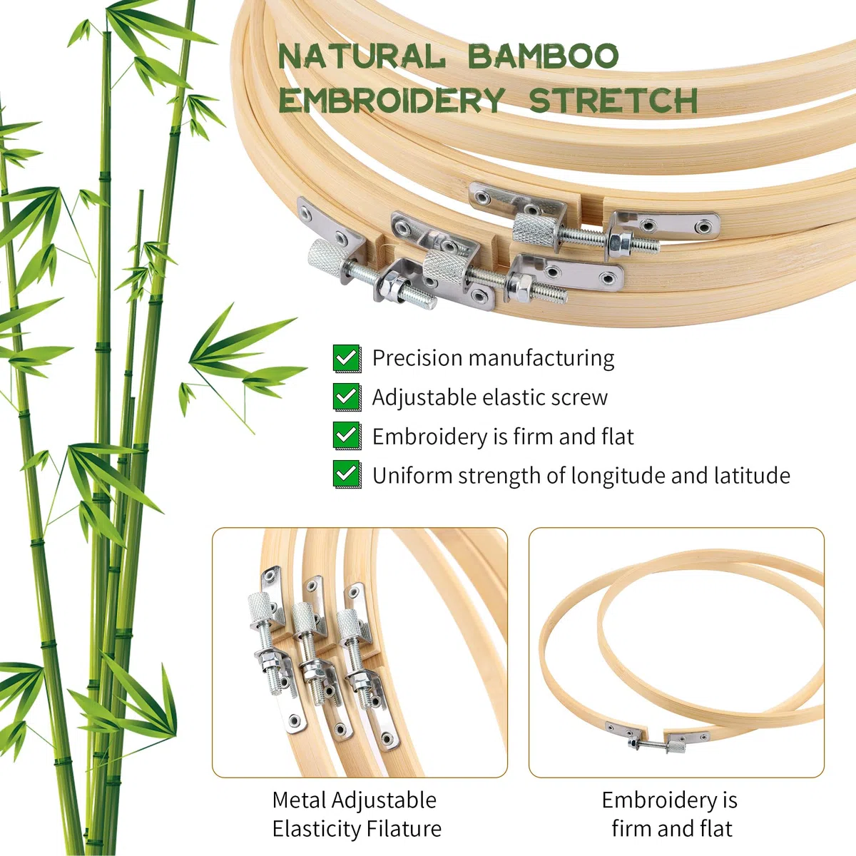 10 Stück Bambus Stickrahmen, 20 cm Bambus Kreis Kreuzstich Hoop Ringe Einstellbar für DIY Kunst Handwerk Handliches Nähen