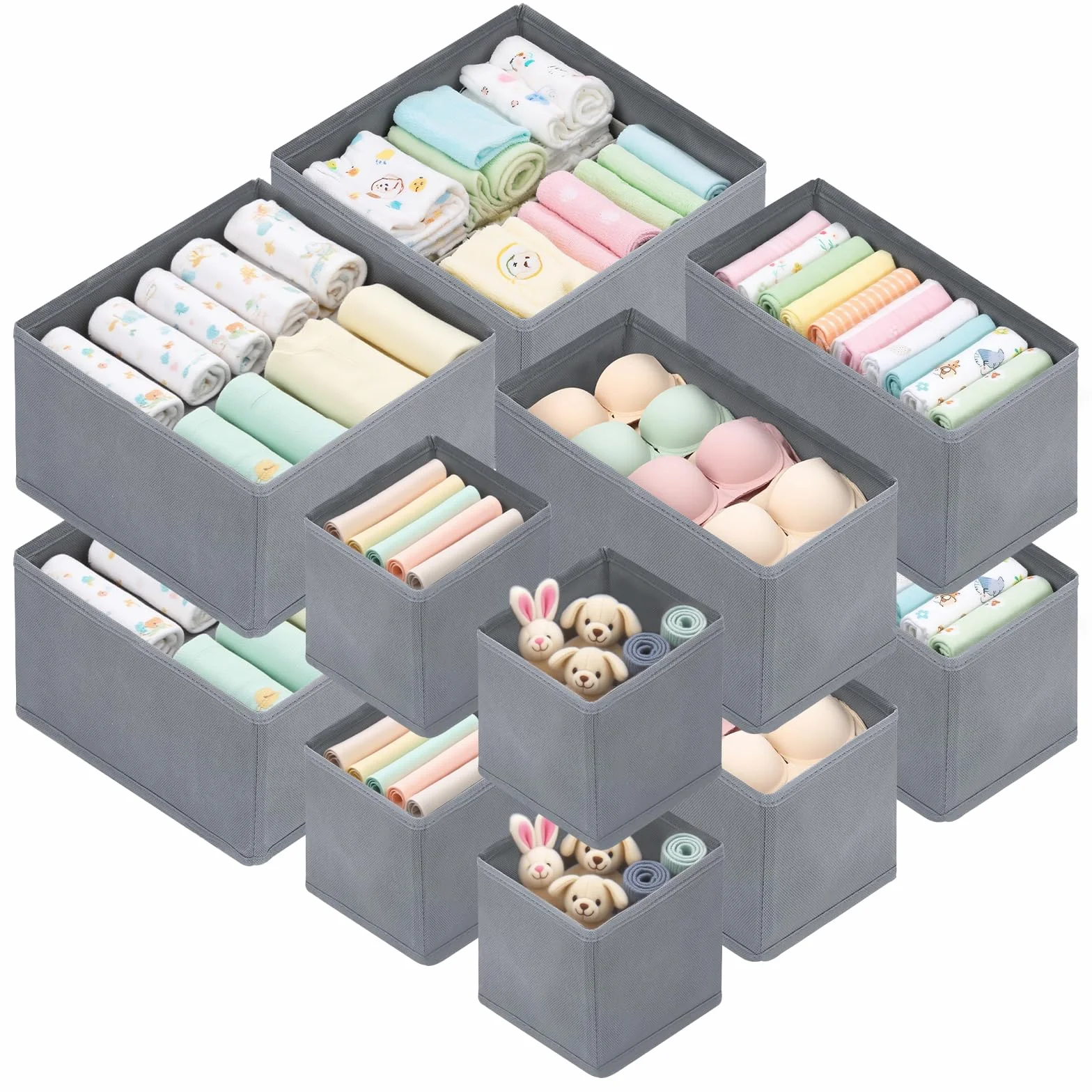 12 er Schubladen Organizer, Schrank Organizer Kleiderschrank Wickeltisch Organizer, Faltbare Malm Küchen Haus und Küche Aufbewahrungsboxen (Grau)
