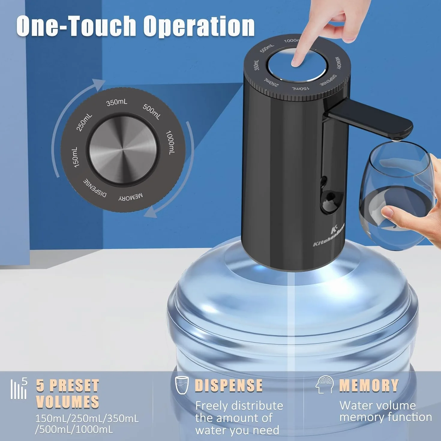 KitchenBoss Wasserflaschen Pumpe Flaschen Wasserspender: USB-Ladung Elektrischer Wasserspender 1-5 Gallonen Wasserspenderpumpe