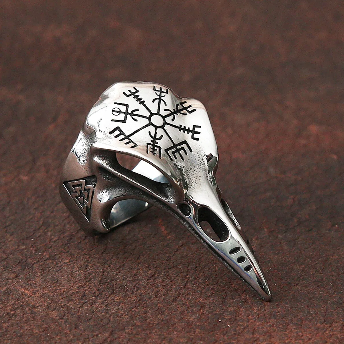 Odin Crow Skull Herrenring Gothic Edelstahl Kompass Ringe für Herren Wikinger Valknut Ring Amulett Muster Schmuck Geschenk