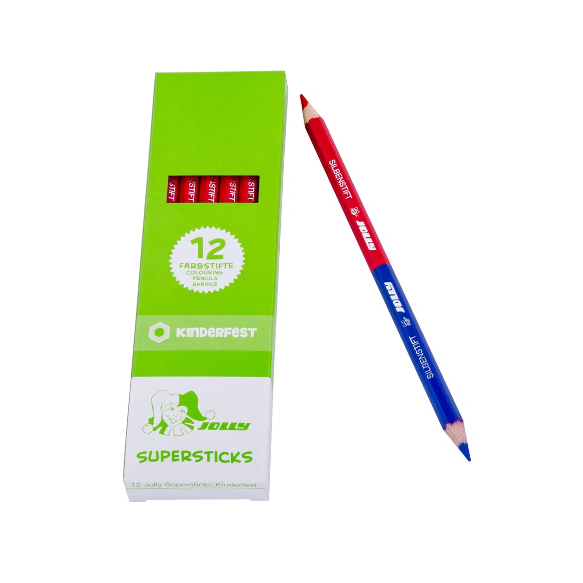 JOLLY Silbenstifte, 12er Faltschachtel, Rot-Blau Buntstifte zum Silbentrennen, zwei Farbminen in einem Stift, für Schreibanfänger, Vorschule, Schule, Konzentration, Schreibtraining