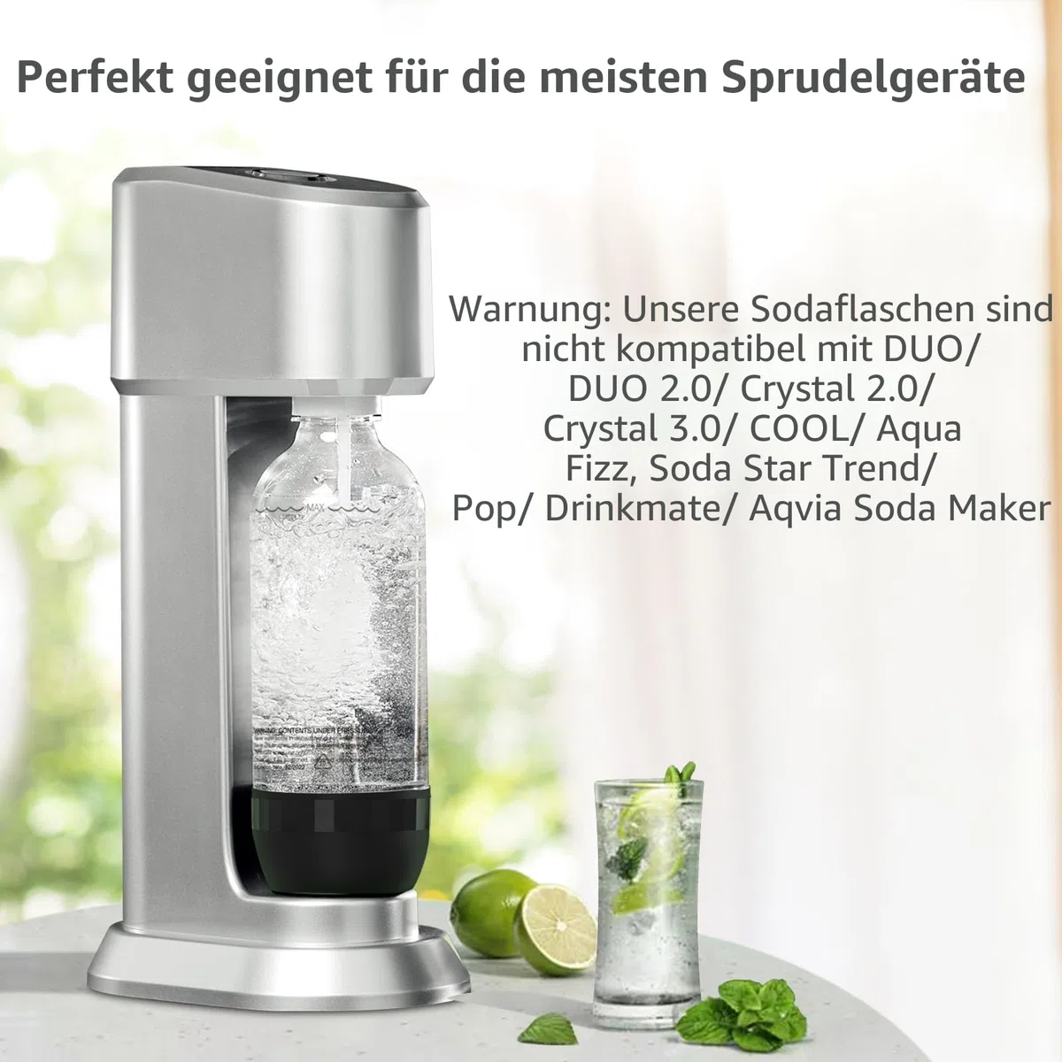 Mycket Soda Maker Flaschen, 2 x 1L Carbonating Bottles, BPA-frei Kohlensäureflaschen, Wiederverwendbare PET-Sprudelwasserflaschen, Ersatzflaschen für Soda-Maschine, Schwarz+Weiß