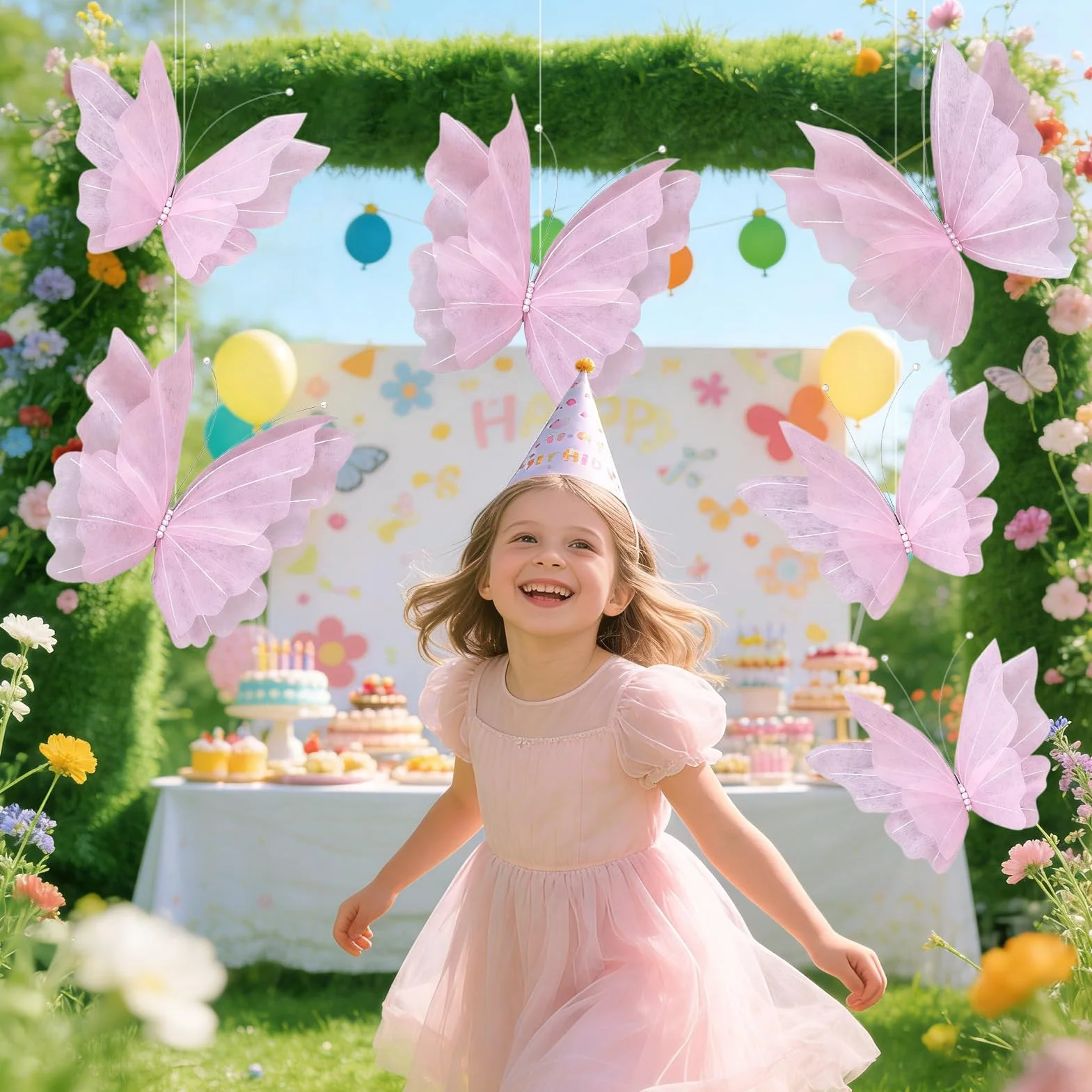 SUNBEAUTY 6 Stück 3D Große Schmetterling Deko Rosa Papier Schmetterlinge Deko für Gartenparty Deko Kindergeburtstag Deko Tischdekoration Innen Frühling Deko Tischdekoration Hochzeit Kinderzimmer Deko
