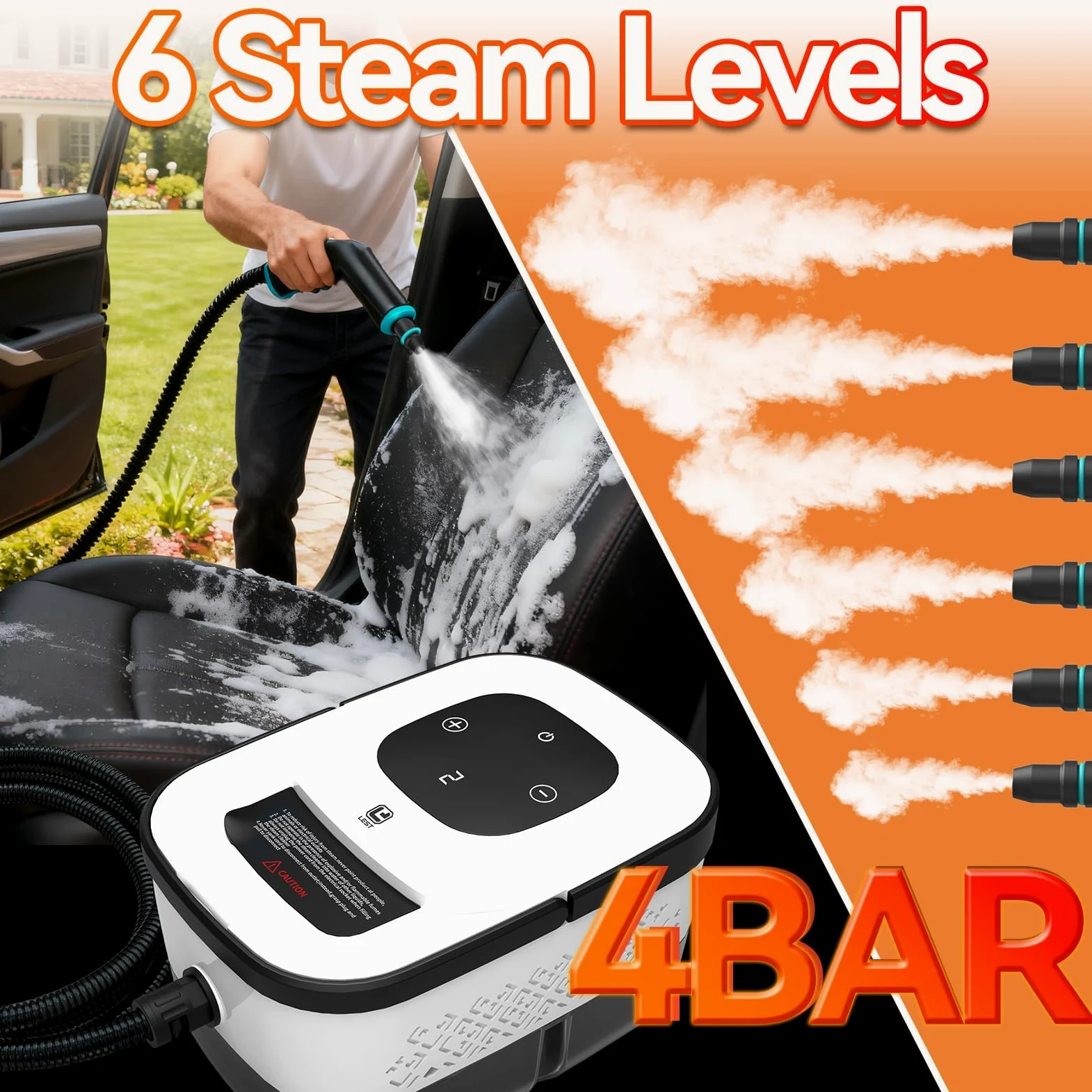 Dampfreiniger Handgerät, 6-Gang Steam Cleaner mit Großem Tank & 10 Zubehör, 10s Schnellheizungs Handdampfreiniger für Küche, Bad, Auto Detailing, Fliesen & Boden Reinigung