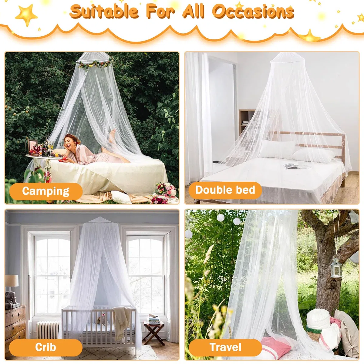 Moskitonetz Bett für Doppelbett Einzelbett, 60 * 250 * 1200cm Großes Mückennetz Bett, Moskitonetz Doppelbett mit Klebehaken Zuhause und Reisen, Fliegennetz Moskitonetze für Indoor Outdoor