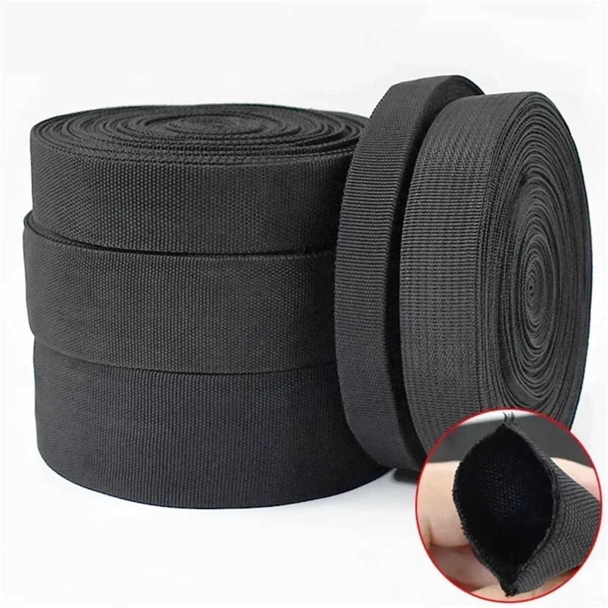 5/10 Meter doppellagiges hohles Polyester-Gurtband, 20–50 mm Breite, Handtaschengurt, Nähbesatz, Bastel-Schrägband(Black-20mm,5Meters)